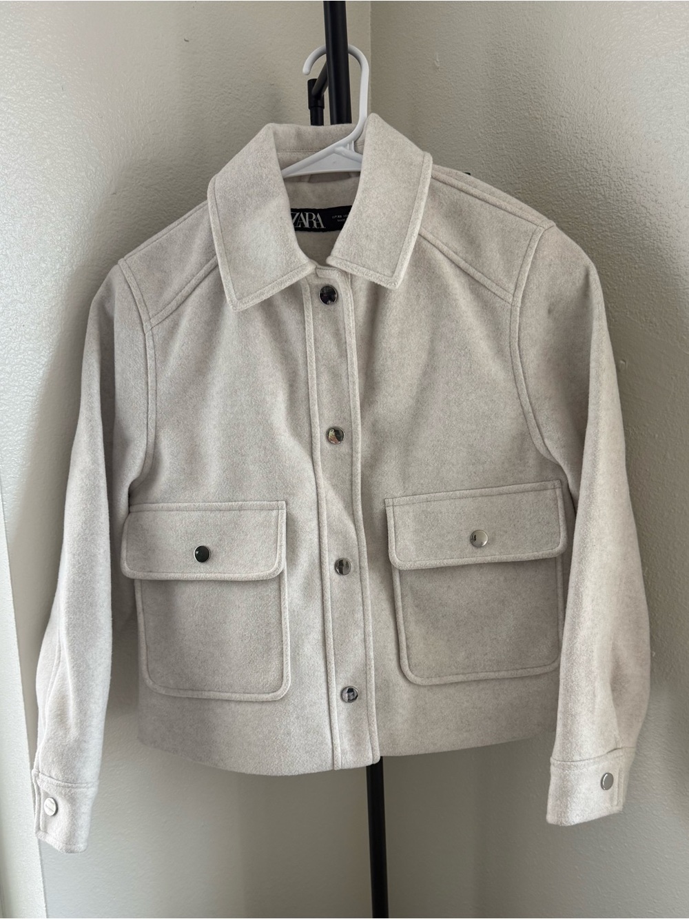 ZARA Beige Cropped Overshirt Jacket XS